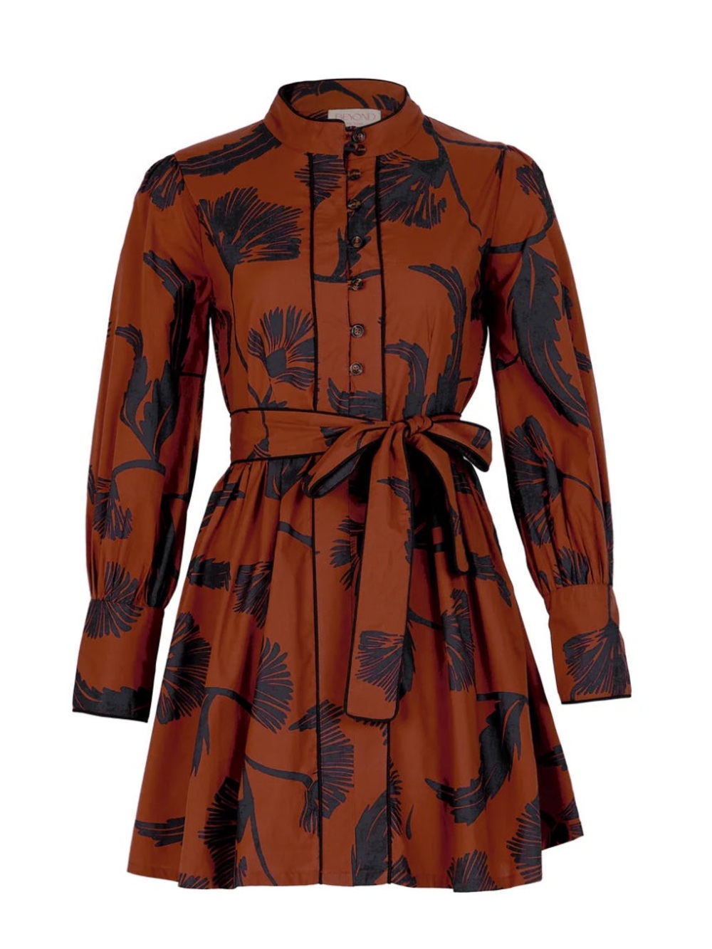 NWT BEYOND BY VERA 1196 Nella Mini Dress in Noir Bloom Brown